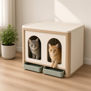 Dual-Zone Litter Enclosure - two cats using the enclosure at home