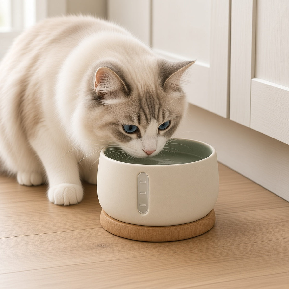 Hydration Level Monitoring Bowl - cat drinking from the bowl at home
