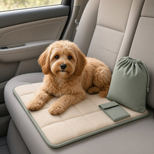 Portable Travel Calming Mat - dog lying on the mat on a car seat