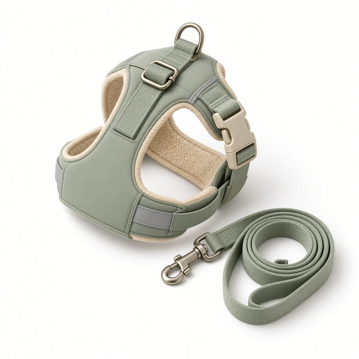 Quick-Release Reflective Harness - harness and leash on white background